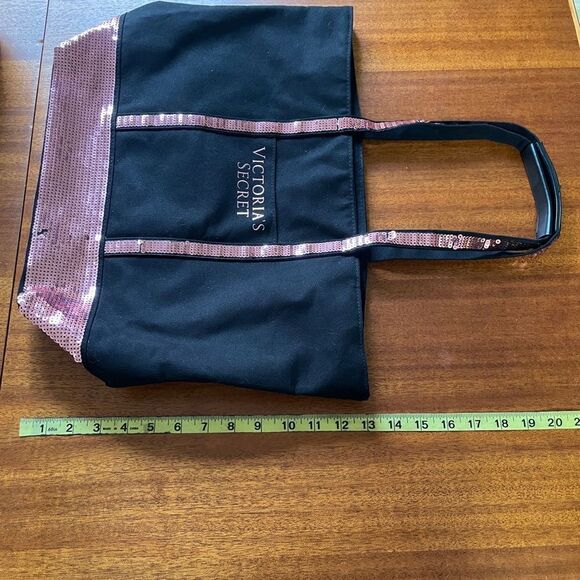 Victoria’s Secret Sequin And Canvas Tote Pink Black - Picture 4 of 12